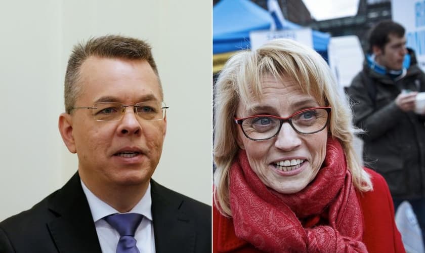 O pastor Andrew Brunson e a parlamentar finlandesa Päivi Räsänen. (Foto: Reprodução / CBN News)