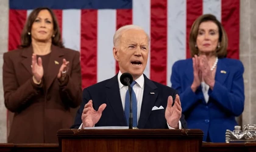 Joe Biden faz seu primeiro discurso sobre o Estado da União, 1º de março de 2022. (Print da tela CNN Brasil)