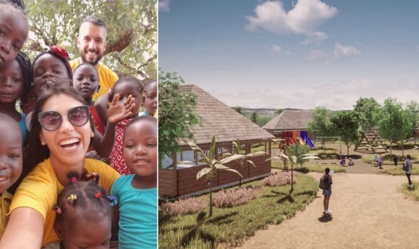 A gerente comercial Taina de Mendonça e o advogado Renato Marques investiram o dinheiro do casamento em aldeia africana. (Foto: Arquivo pessoal/Taina de Mendonça)