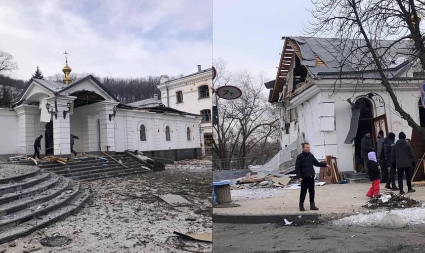 Mosteiro ortodoxo cristão em Donetsk foi atingido por uma bomba russa. (Foto: Twitter/ SSSCIP Ukraine). 