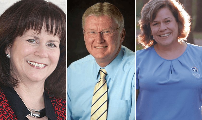 Debbie Wuthnow (à esq.); Phil Ginn (centro); Patti Garibay (à dir.). (Fotos: Pinnacle Forum / Southern Evangelical Seminary / American Heritage Girls).