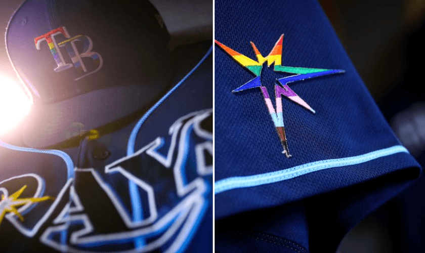 O time confeccionou camisetas e bonés com o logo do arco-íris. (Foto: Tampa Bay Rays/Twitter)