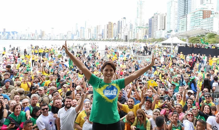 Michelle Bolsonaro na Marcha para Jesus em Balneário Camboriú (SC). (Foto: Clauber Cleber Caetano/PR)