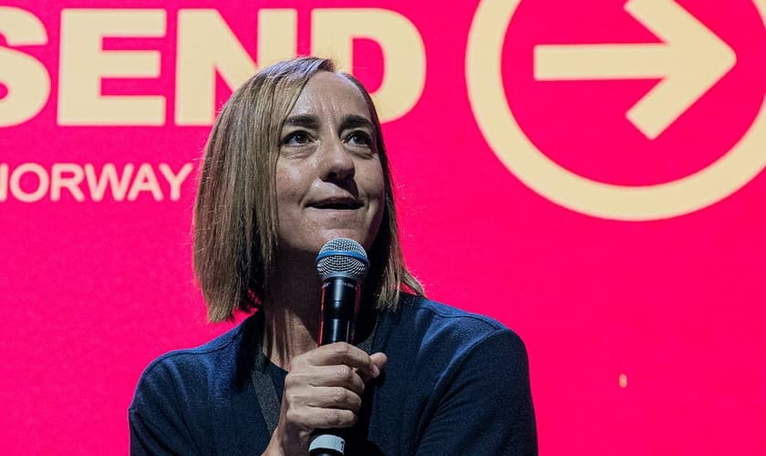 Christine Caine em ministração no The Send Norway. (Foto: Guiame/Marcos Paulo Corrêa)