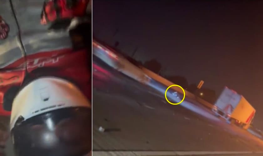 O motociclista corria risco de ser atropelado na rodovia. (Foto: Captura de tela/CBS News Los Angeles)