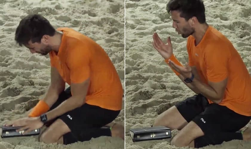 Allan Oliveira agradece ajoelhado. (Foto: Captura de tela/YouTube/Programa PLAY BT)