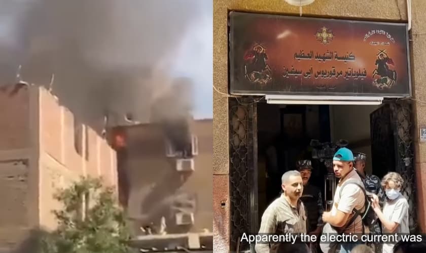 Um incêndio destruiu a igreja Mártir Abu Sefein, no Cairo, neste domingo (15). (Foto: Reprodução/On Demand News/Reprodução/Global News).
