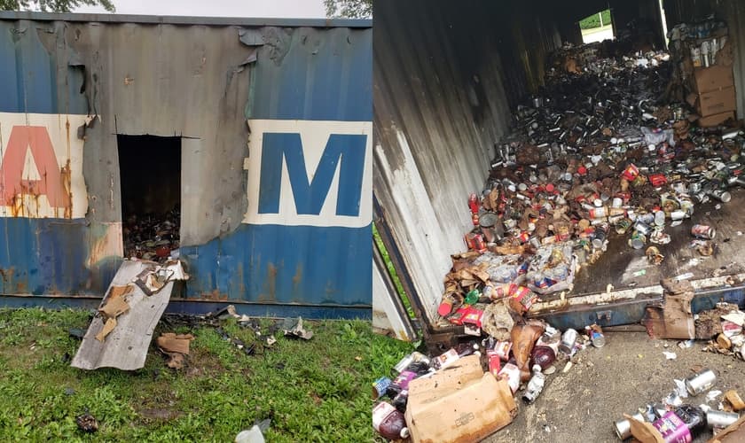 O ataque incendiou toneladas de alimentos que seriam doados pela Harvest Time Christian Fellowships. (Foto: Facebook/Curtiss Ostosh).
