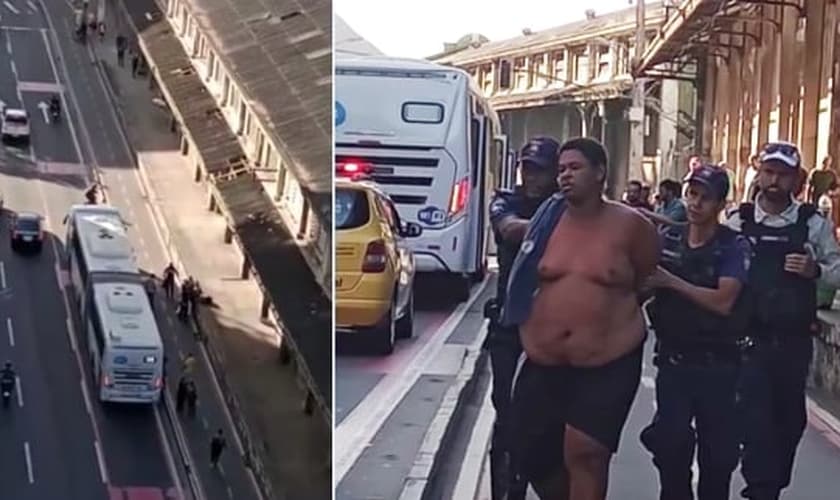 O assaltante de 24 anos foi contido por passageiros e policiais. (Foto: Captura de tela/TV Globo/TV Gazeta)