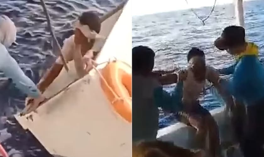 Romualdo Rodrigues foi encontrado muito debilitado por uma embarcação, no Suriname. (Foto: Reprodução/Twitter Record/TV).