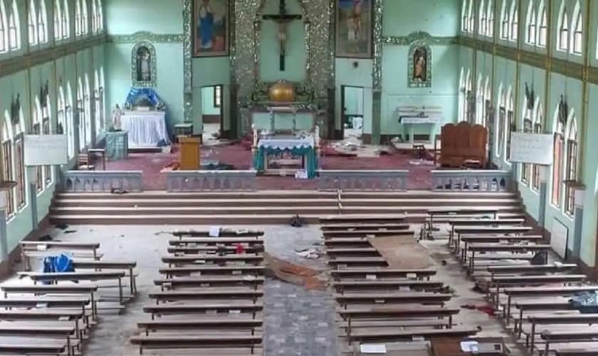 A Igreja Mãe de Deus foi ocupada por tropas militares, no Mianmar. (Foto: Cortesia para a UCA News).