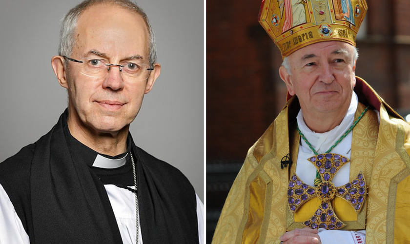 O arcebispo de Canterbury, Justin Wellby [à esq]; o arcebispo da Igreja Católica da Inglaterra, Vincent Nichols. (Fotos: Roger Harris/Creative Commons e Marcin Mazur/CCN)