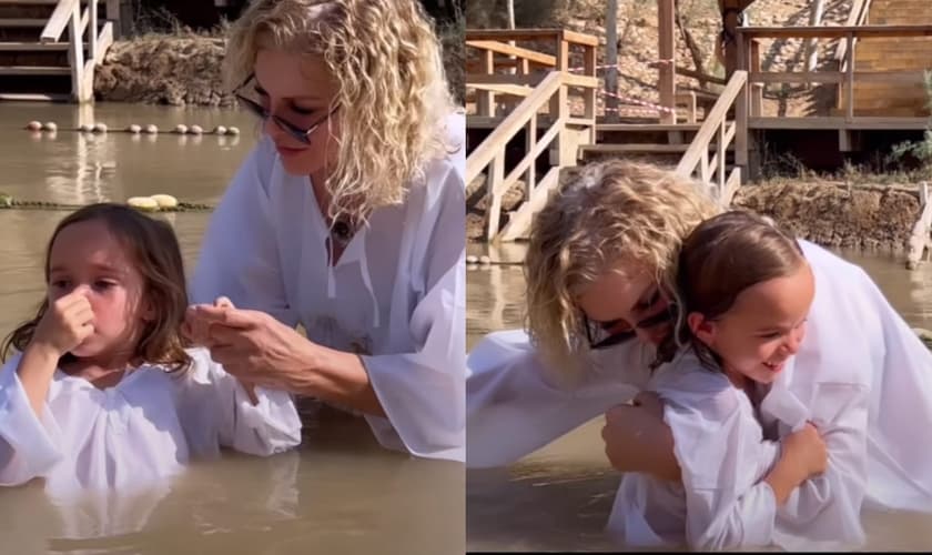 Olívia Maoli foi batizada pela avó no Rio Jordão, em Israel. (Foto: Reprodução/Instagram).