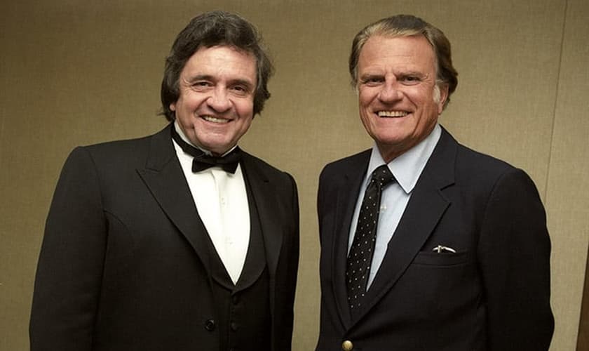 Johnny Cash e Billy Graham durante cruzada nos EUA, em 1985. (Foto: BGEA)