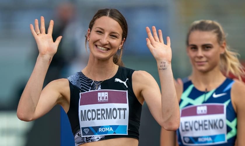 A saltadora australiana Nicola McDermott (frente) na Rome Diamond League 2020. (Foto: Chris Cooper/ Wikimedia/Creative Commons)