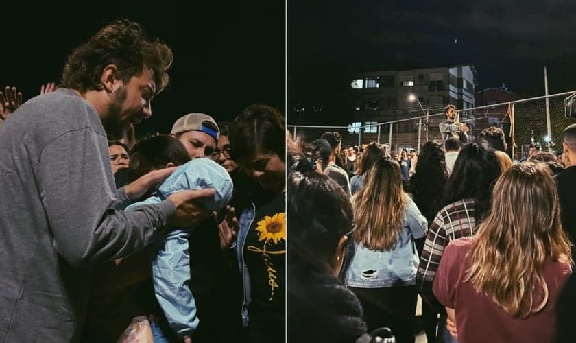 O movimento “Jesus Reina” prega em uma praça de Porto Alegre. (Foto: Jesus Reina).