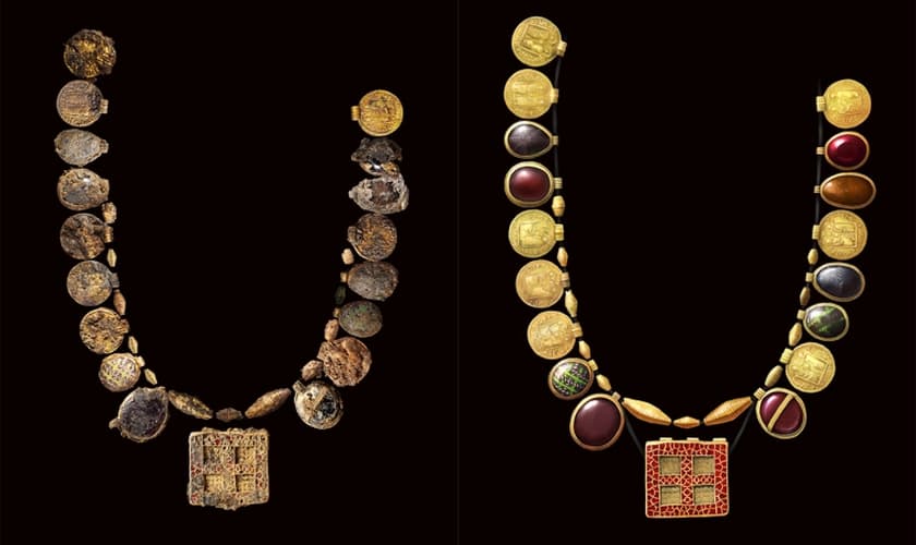 O colar “Tesouro Harpole" foi encontrado na Inglaterra. (Foto: Museum of London Archaeology).