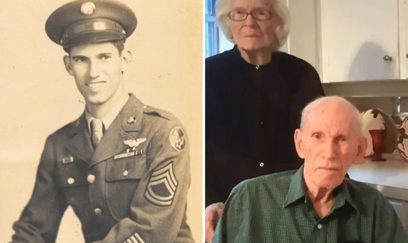 Lloyd Ponder, em 1950; e hoje ao lado de sua esposa Joyce Wiggins. (Foto: Arquivo pessoal de Lloyd Ponder)