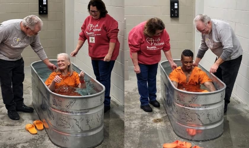 Cerca de 40 detentos, homens e mulheres, foram batizados na prisão em Decatur. (Foto: Facebook/Decatur County Sheriff).