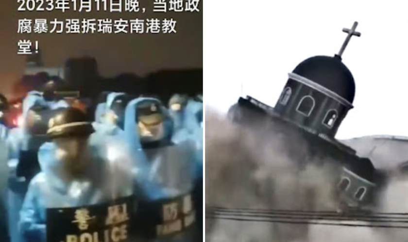 A polícia se dirige à Igreja de Nangang para demoli-la (Captura de tela do vídeo/China Aid).