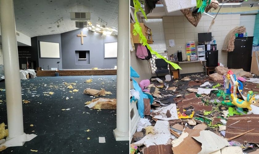 Prédio da igreja depois da catástrofe. (Foto: Facebook/Amanda Christin Williams McCloud)