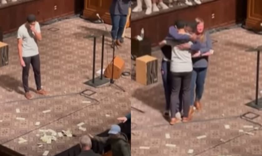 O estudante recebeu ofertas no altar para ajudar com suas despesas da faculdade. (Foto: Reprodução/YouTube/Dr Michael Yeager).