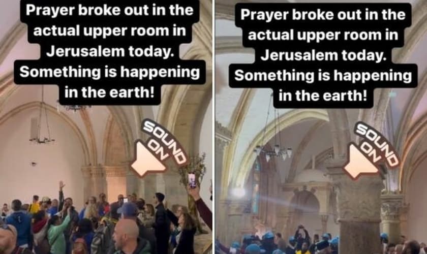 Cristãos oram e louvam dentro do cenáculo de Jerusalém. (Captura de tela/Instagram/Ryan Delling)