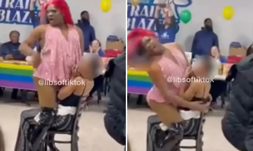 Imagens de vídeo com ‘performance’ drag sobre aluna se tornou viral. (Captura de tela/TikTok/@libsoftiktok)