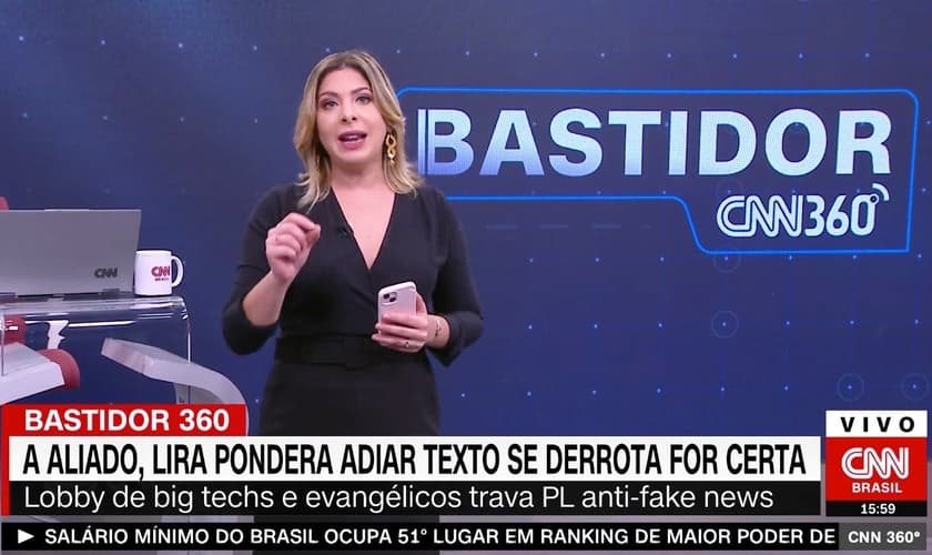Daniela Lima cita trecho da Bíblia para justificar aprovação do PL das Fake News. (Captura de tela/Twitter/CNN Brasil)