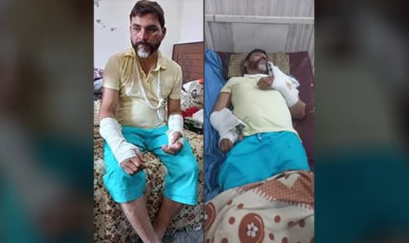 Missionário com os braços quebrados no Paquistão. (Foto: Mission Cry/Montagem)