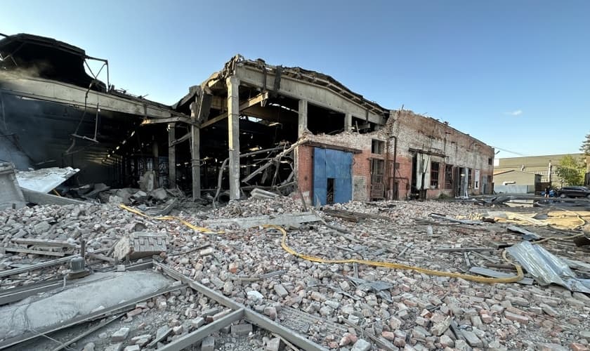 Base da missão LIO destruída na Ucrânia. (Foto: Reprodução/LIO)