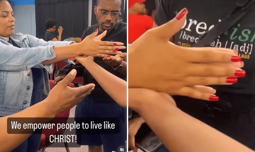 Vídeo mostra o braço da mulher chegando ao mesmo cumprimento do outro. (Captura de tela/Instagram/Brandon Gatson)