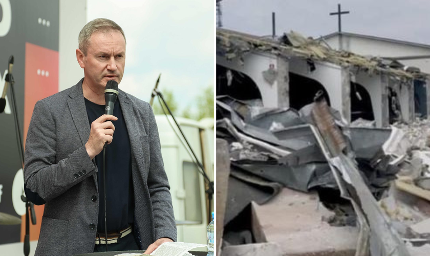 O Pr. Vyacheslav Goncharenko; Igreja Nova Vida em Minsk destruída por escavadeira. (Foto: Reprodução/Christian Network Europe)