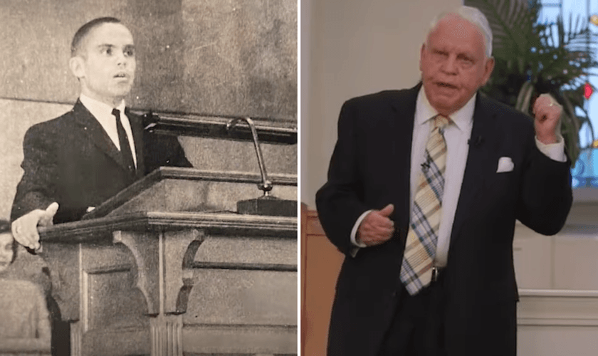 Ralph Sproles no início do ministério e hoje ainda no ministério. (Captura de tela/YouTube/FOX8 WGHP)