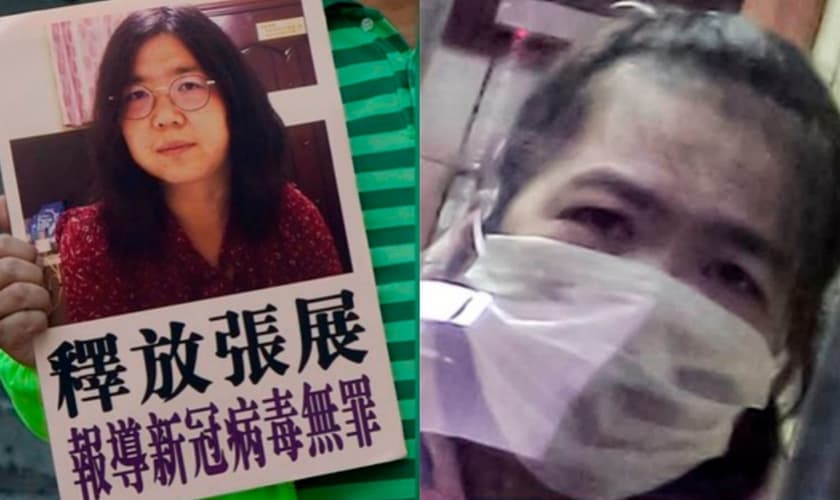 A jornalista Zhang durante seu julgamento (à direita). (Foto: Radio Free Asia).