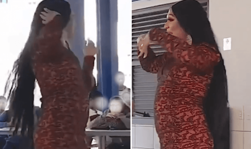 Drag queen faz apresentação para estudantes. (Captura de tela/Instagram/amaliabarros)