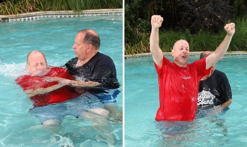 Jim Kelly no momento do batismo. (Foto: Instagram/Jill Kelly)