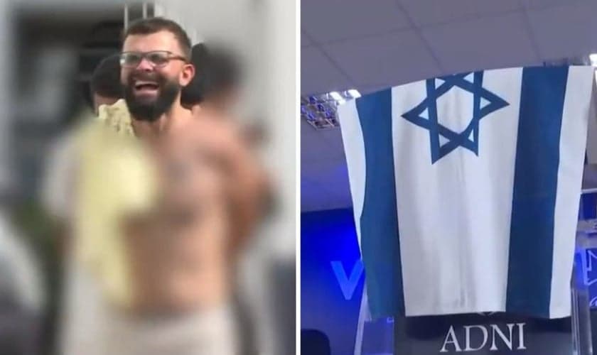 Homem é preso depois de interromper culto no ES. (Foto: TV Gazeta/Reprodução/G1)