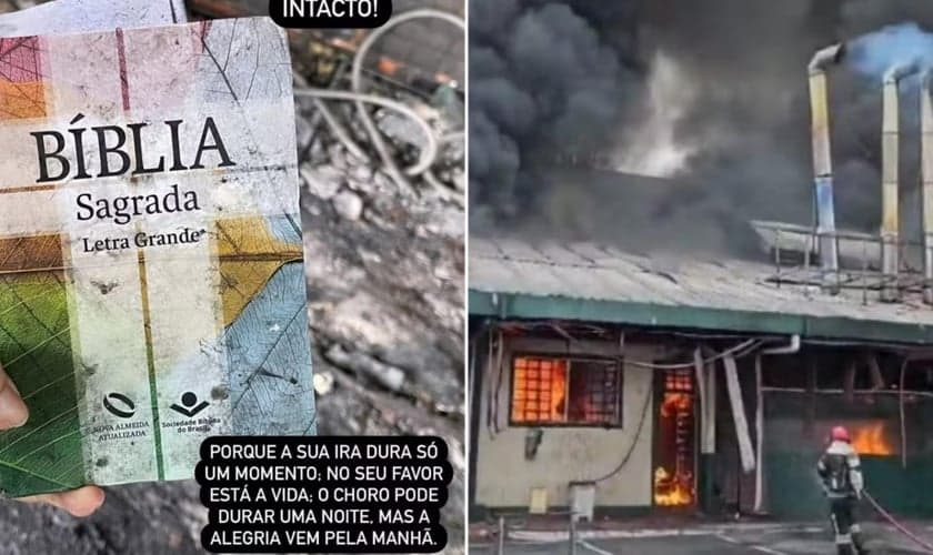 Uma Bíblia ficou intacta no incêndio que destruiu a churrascaria. (Foto: Instagram/Tropeiro/Reprodução/G1).