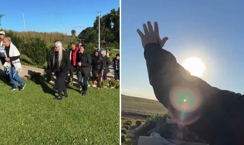 Cristãos no monte de oração em Faxinal do Soturno, RS. (Foto: Joel Engel/Instagram)