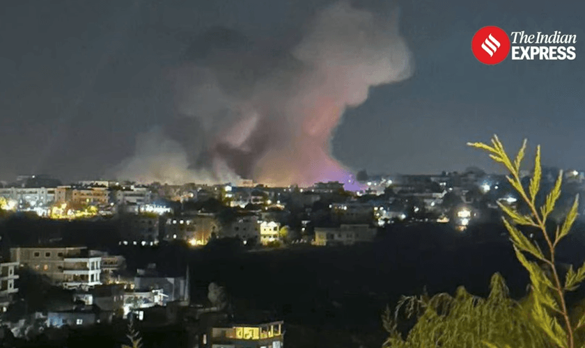 Ataque de Israel contra instalações militares na Síria. (Captura de tela/YouTube/Indian Express)