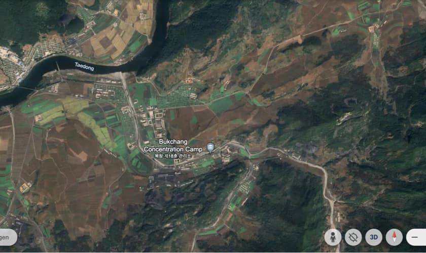 A imagem de satélite mostra o campo Campo 18 nas coordenadas 39.552435°N, 126.073063°E na Coreia do Norte. (Foto: Google Earth).