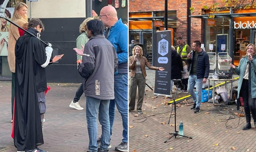 Jovens e adultos da Ecclesia Assen pregaram e oraram por pessoas. (Foto: Facebook/Ecclesia Assen).