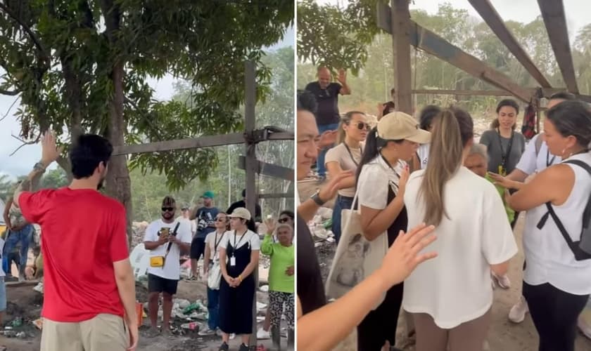 Os cristãos realizaram um culto no meio do lixão. (Foto: Reprodução)