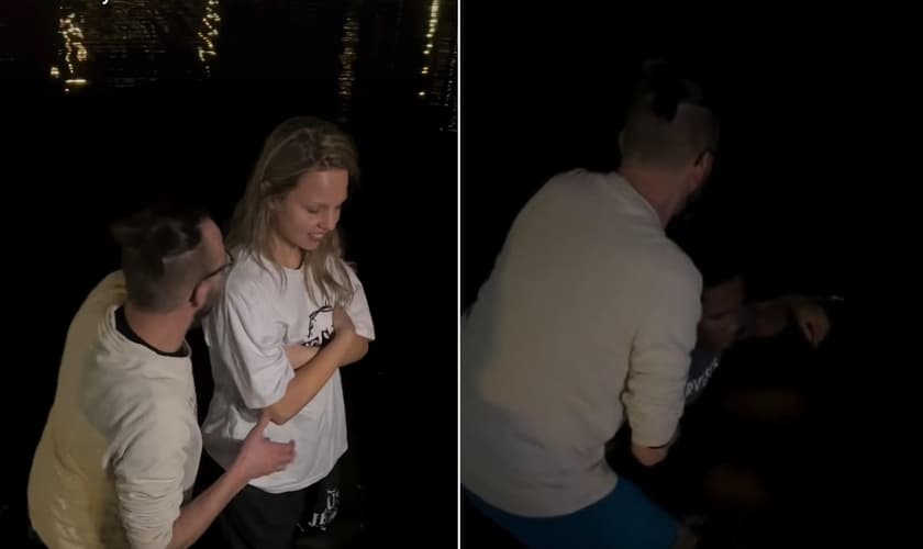 Os novos convertidos foram batizados no lago de uma praça. (Foto: Reprodução/Instagram/Revive).