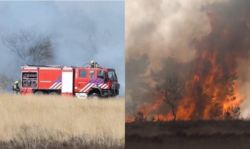 Um grande incêndio atingiu a área florestal em Ede. (Foto: Reprodução/YouTube/Omroep Gelderland).