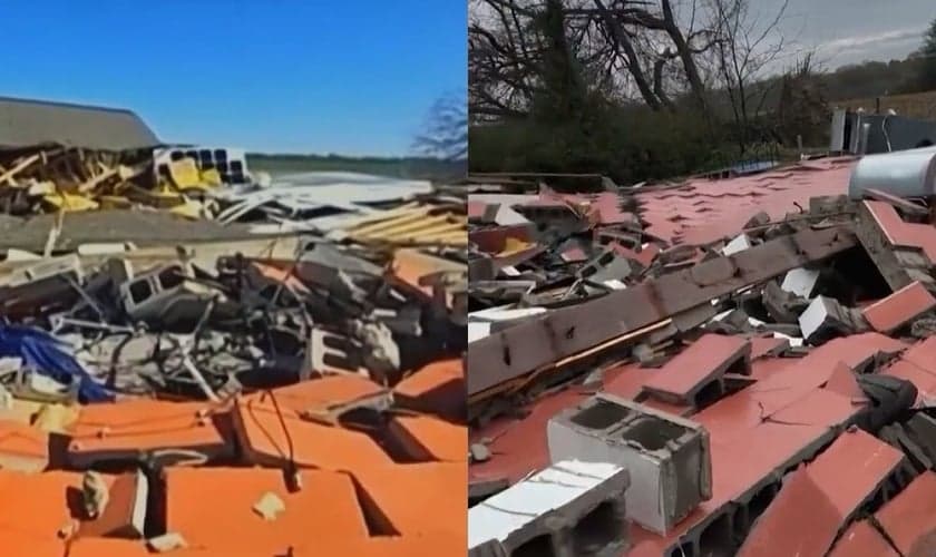 A igreja em ruínas. (Foto: Reprodução/CBN News)
