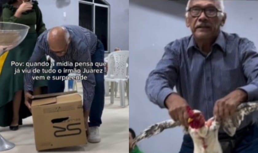 Juarez Soares levando sua oferta ao altar durante culto em Belém (PA). (Foto: Reprodução/Instagram/Mídia AD Jarbas Passarinho).