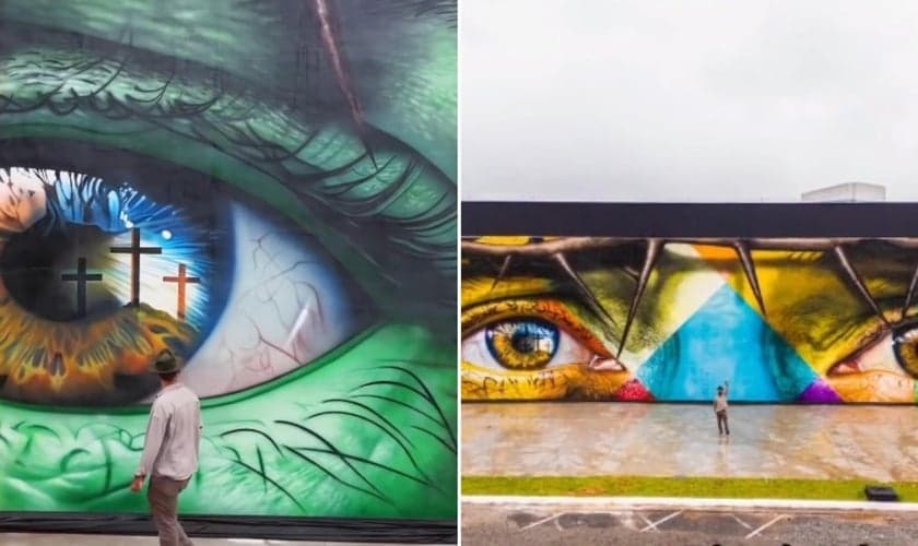 Kobra em seu mural “Jesus”. (Foto: Reprodução/Instagram/Eduardo Kobra).