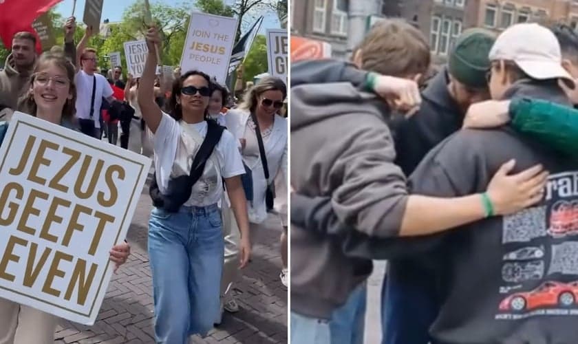 Jovens evangelizando nas ruas. (Foto: Reprodução/Instagram/Verlicht Nederland/YouTubeRevive)
